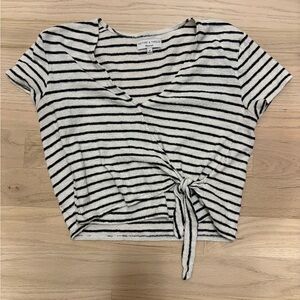 Madewell Black and White Striped Tie-Front Tee